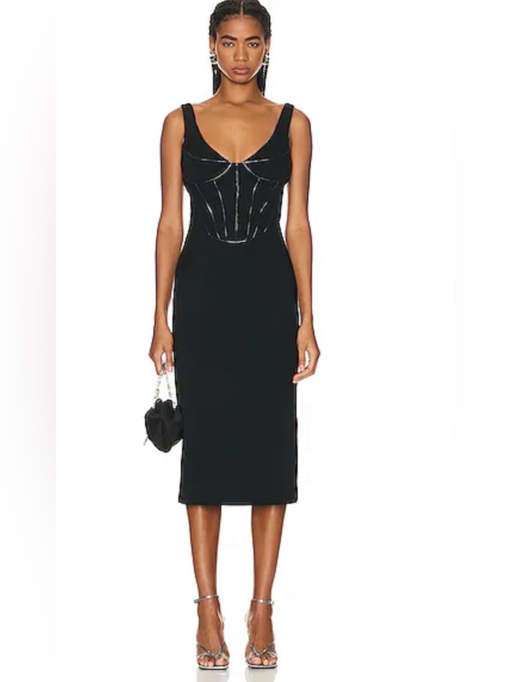 Et Ochs Valerie Dress NWOT Black Midi Sheath Corset Seam Detail Scoop Neck US 8